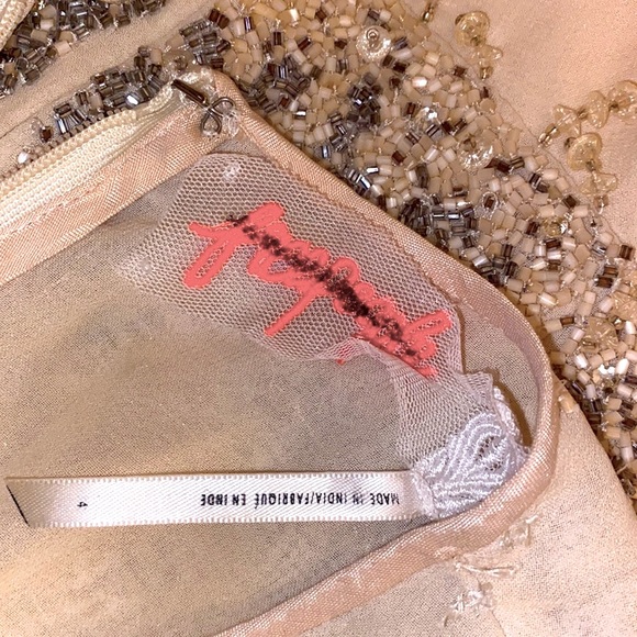 Free People Champagne Sequin Beaded Embellished Chiffon Formal Babydoll Dress - Picture 10 of 11